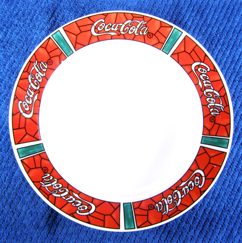 (4) 2002 Gibson Coca Cola "Vintage" Red Stained Glass Panels 11" Dinner Plates