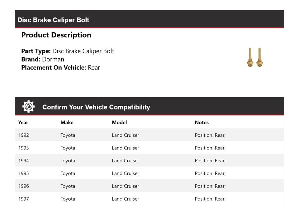 Pinza de freno de disco trasera para Toyota Land Cruiser Dorman 1992-1997 1993 1994 Foto 2 de 4
