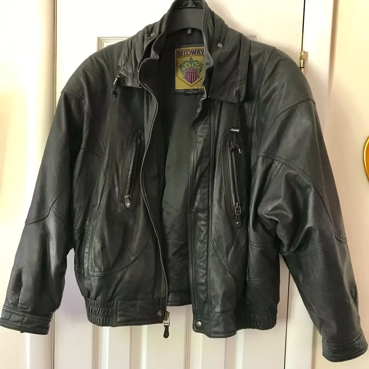 MIDWAY LEATHER JACKET Bomber ~ Size XL Extra Large ~ VGUC | eBay