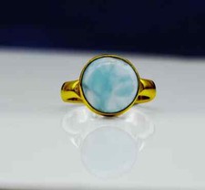 Fine Caribbean Larimar 18k Gold Plated Sterling Silver Handmade Ring All Size