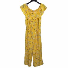 916 Generation Girls Yellow Floral Off Shoulder Jumpsuit Kids XL 16 Sleeveless