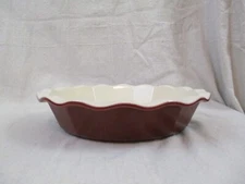 Williams Sonoma EMILE HENRY 31.71 Red Carmel Brown Ruffled Pie Dish Plate 10.25"
