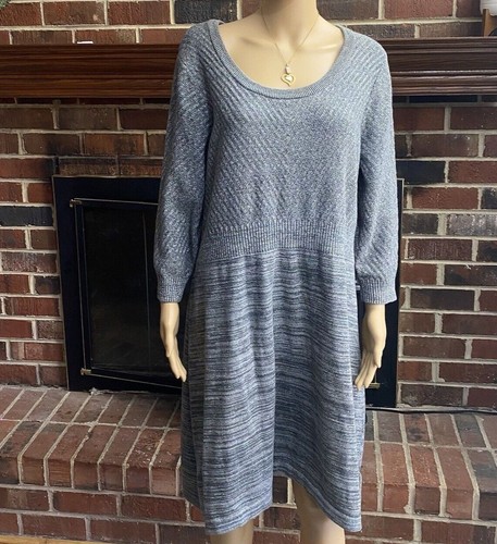 Lane Bryant Gray Silver Metallic 3/4 Sleeve Sweater Shift Dress Size 18/20 - Picture 12 of 13