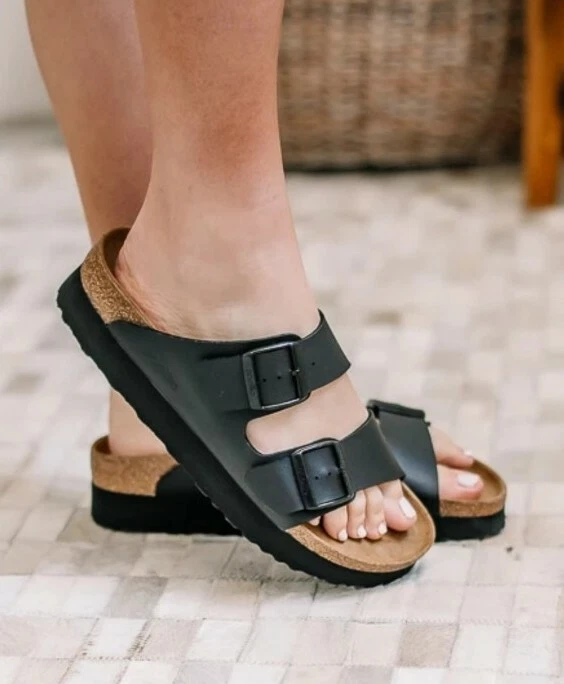 BIRKENSTOCK PAPILLIO ARIZONA-GROOVED PLATFORMS 2021 SLIDE SANDALS WEDGE BLACK