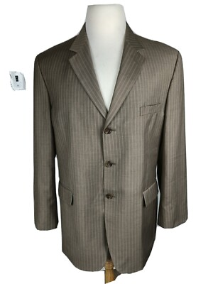 #ad Mazzoni Men#x27;s Sz 44R Taupe Color Striped Poly Rayon Blend Sport Coat B24 $28.29