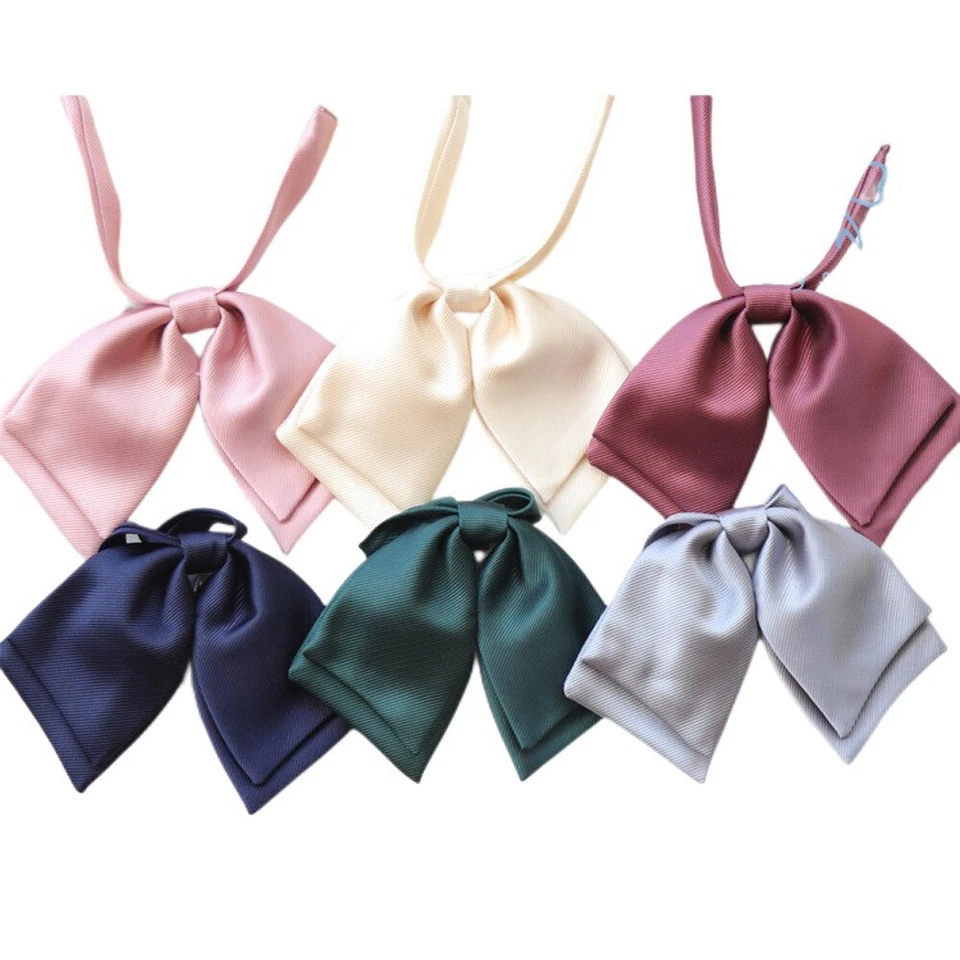 Women Solid Color Double Layers Bow Necktie Lady Double-deck Plain Neck Wear  - Image 2 of 4