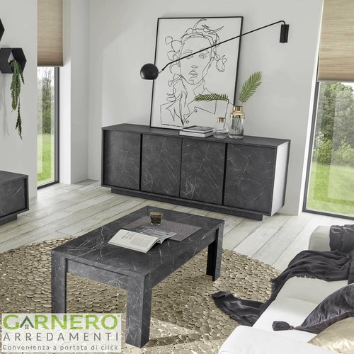 Madia 4 ante modernO marmo nero mobile credenza design arredamento VIKING - Foto 6 di 6