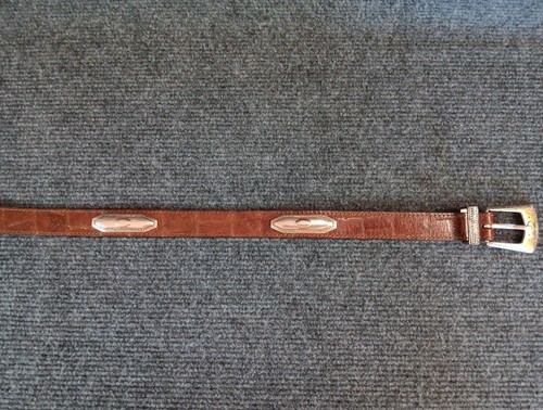 Cintura vintage Brighton tono argento concho pelle marrone western donna media 34 - Foto 4 di 17