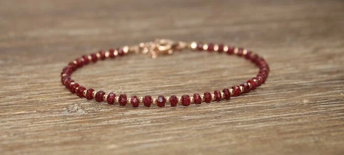 July Birthstone Natural Ruby Gemstone Bracelet 7.5" Gold Filled Silver Clasp A1 - Image 2 of 4