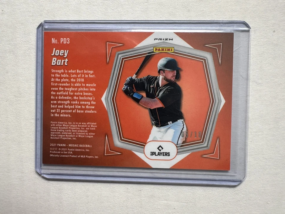 2021 Panini Mosaic Debuts Green Fluorescent Prizm #PD3 Joey Bart Giants /10 SSP - Image 2 of 2
