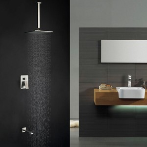 Contemporary Brushed Nickel Brass Ceiling Mount Rain Shower Tub