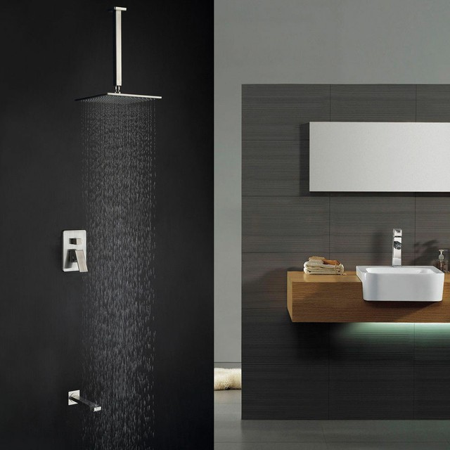 Contemporary Brushed Nickel Brass Ceiling Mount Rain Shower Tub