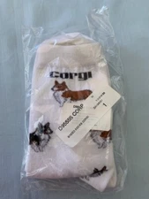 New in Sealed Package Women's 9-11 White CORGI DOG Socks For Bare Feet