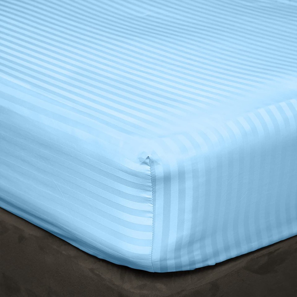 1000 TC OR 1200 TC Egyptian Cotton Sky Blue Bed Sheets Stripes High
