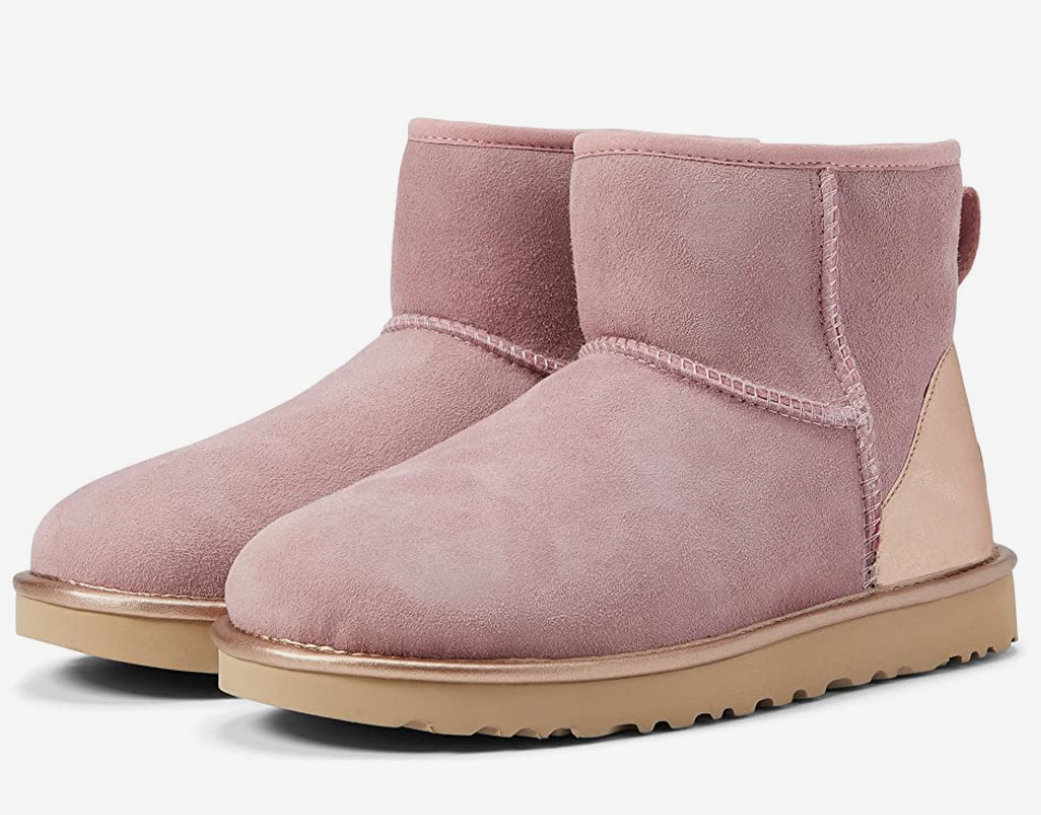 UGG Mini Shine Genuine Shearling Ankle Boots Shell Pink Twinface