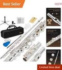 C Flutes Open Hole 16 Keys Silver Beginner Kids Student Instrument with Acces...