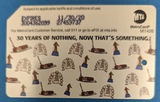 Seinfld 30 yrs of nothing Cake NYC MetroCard-Expired, Mint condition