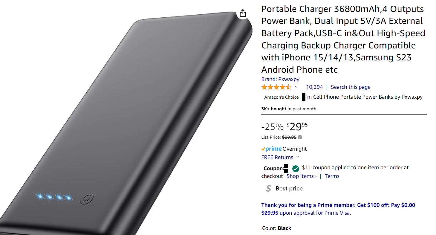 36800mAh Portable Charger with 4 Outputs 5V/3A Fast Dual Input Power Bank-image