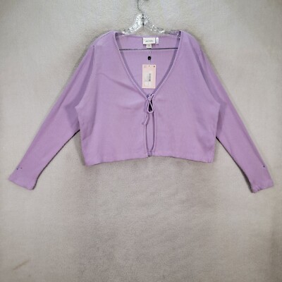 Monki Lilac Ribbed Knit Tie Front Open Cropped Cardigan Womens Sweater Size XL