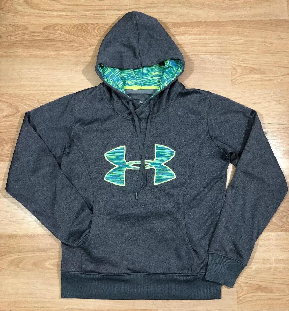 Womens UNDER ARMOUR STORM Hoodie Small Gray Neon Yellow And Blue Heather