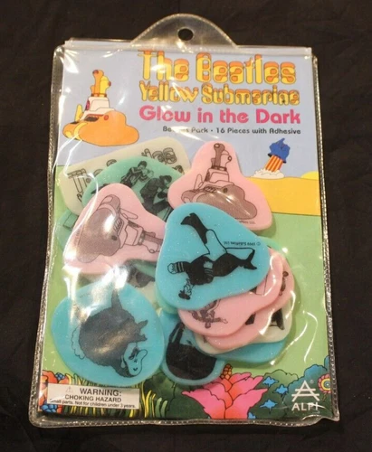 1999 THE BEATLES YELLOW SUBMARINE GLOW-IN-THE-DARK WALL DECORATION 16 PC. SET