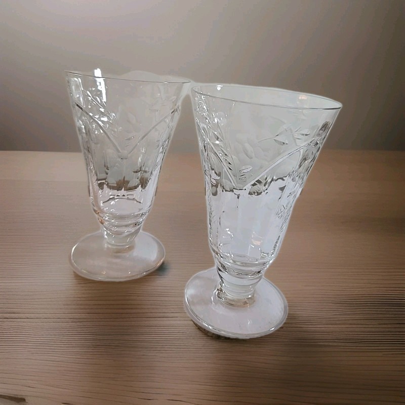 SET OF 2 - ROCK SHARP Cut Chrystal MARSHFIELD Hand Blown Iced Tea Glasses