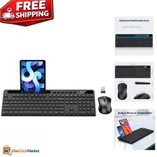 Ergonomic Wireless Keyboard  Mouse Combo with Tablet Holder - Black