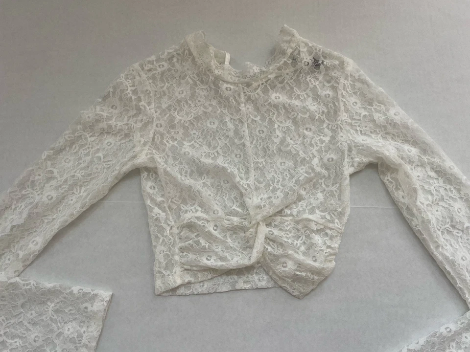 Divided Lace Top Extra Small White Womens Long Sleeve High Neck Ruched 160/80A - Image 2 of 3