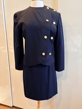 REACTION Women's VTG Navy Blue SZ 8/FR 40 2PC Jacket Skirt Suit Set France
