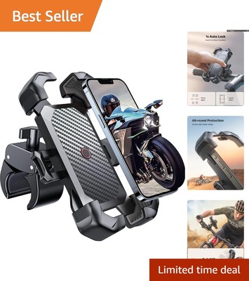 Motorcycle Phone Mount with 1s Auto Lock & Anti-Shake - 360° Adjustable