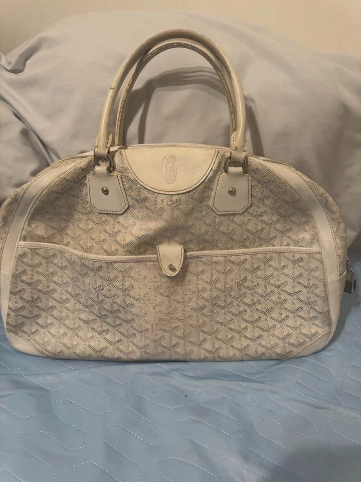 Bolso Boston de Mano GOYARD Saint Jeanne Blanco Patrón Espiga Auténtico Usado Foto 2 de 4