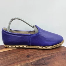 Sabah Shoes Women's 40 / 8.5 Blue Leather Slip On Minimalist Flat Loafer Turkish