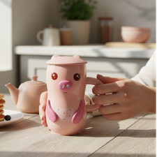 Pink Ceramic Pig Mug with Lid Cute Animal Coffee Cup Christmas Gift Present Idea
