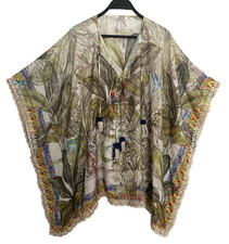 Johnny Was Everglades Top 100 Silk Poncho Tiger Jungle Print Tassels One Size