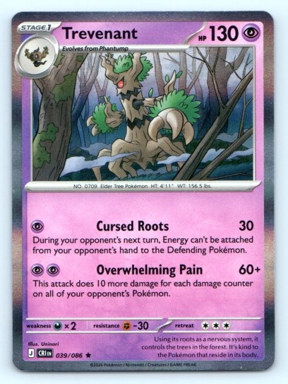 Pokémon TCG ~ Trevenant 039/086 ~ Holo English Near Mint
