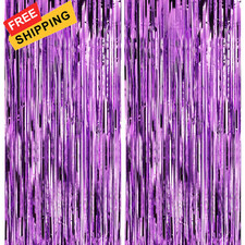 Crosize 2 Pack 3.3 x 9.9 ft Purple Foil Fringe Backdrop 2 Pack,