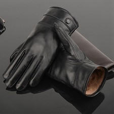 Men's Soft Fleece Lined Black Leather Gloves Thermal Winter Gloves