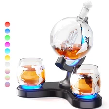 Gifts for Men Dad, Kollea Unique Light Up Whiskey Globe Decanter Sets with 7 ...