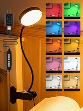 Clip on Light,10 RGB Colors 10 Brightness Desk Lamp with Clamp, Black
