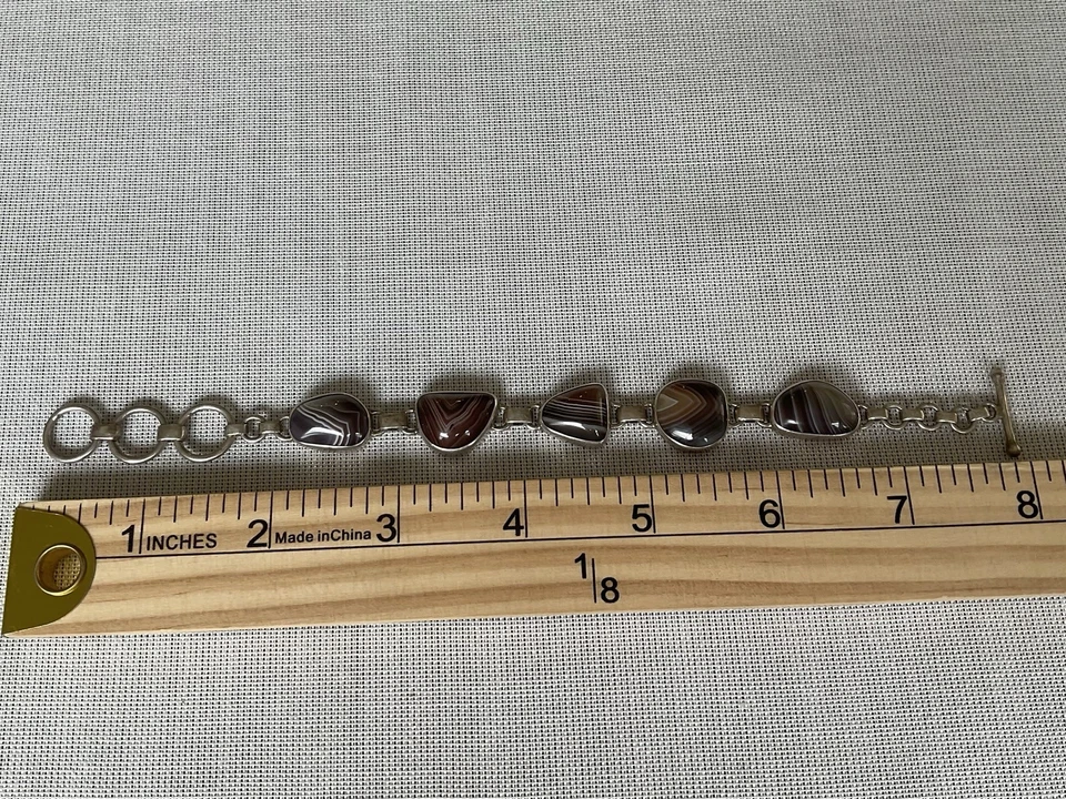 Brazalete de plata esterlina 925 con barra de palanca de piedras preciosas de ágata joyería patrimonial DE COLECCIÓN Foto 3 de 4