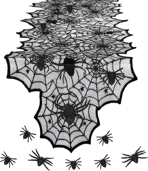 TischläUfer Spinnennetze Schwarz 180X45Cm Deko Tisch Halloween Tischdeko-image