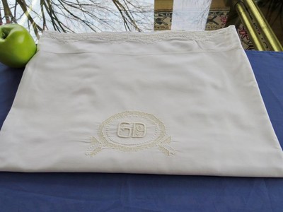 Antique French Linen Huge European Pillow Case Embroidered Flange Dorset Buttons