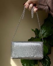 Silver Metallic Mesh Chain Strap Shoulder Bag Small Party Formal Rectangle