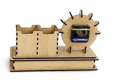 Wooden Desk Organizer with Analog Clock  Office Pen Holder  Storage Box