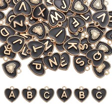 52 Pcs Letter Initial Charm A-Z Heart Letter Charm Black 