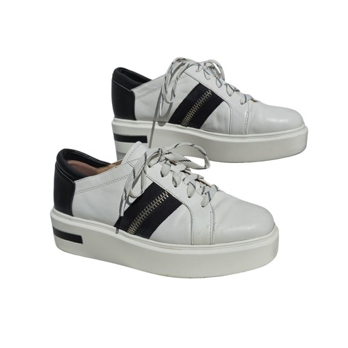 Linea Paolo White / Black Genuine Leather Platform Sneaker Size 9.5