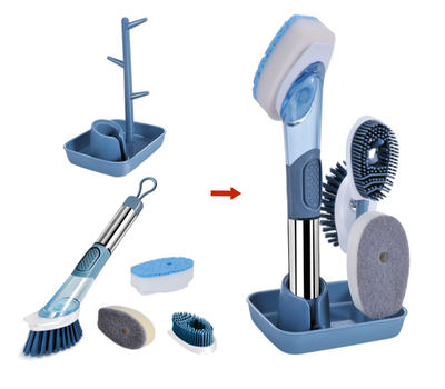 #ad Soap Dispensing Dish Cleaning Brush with 4 Brush Head Set Multi Purpose Cleaning $20.00