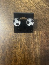 Soccer Ball Stud Earrings Silver Tone Jewelry for Women