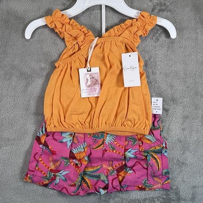Jessica Simpson Girls' Knit and Woven Short Set, Size 4 Color Vibrant Orange