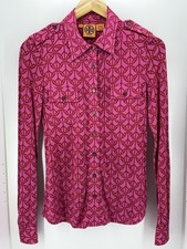 ⭐Tory Burch- Women's SMALL Pink Peace Anjou 100% SILK Button Shirt Top